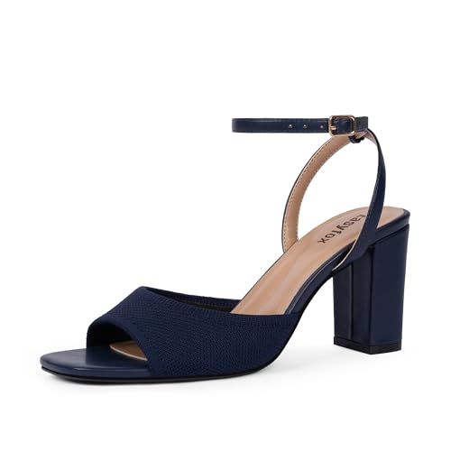 Image of Easyfox Open Toe Chunky Heel Sandals for Women Ankle Strap 3 Inch High Heels Dress Wedding Block Shoes