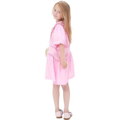 Erasers&pencils Girls Short Puff Sleeve Princess Summer Party Casual Dresses Elegant Ruffle 100% Cotton4