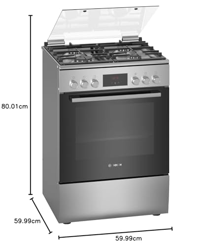 Bosch, 66L, 4 Burners, Freestanding Gas Cooker, 3D Hotair, EcoClean Direct with One Year Warranty – HXQ38AE50M Stainless Steel