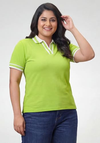 Image of Wear Your Opinion Plus Size Women Polo V Neck Stripe Collar Tshirt Top | Half Sleeve