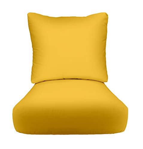 RSH DECOR: Deep Seating Cushion with Pillow Back | 24” x 24” Seat | All-Weather Spun Fabric | Water and Fade-Resistant | Outdoor Chair Cushion Set for Patio Furniture | Yellow