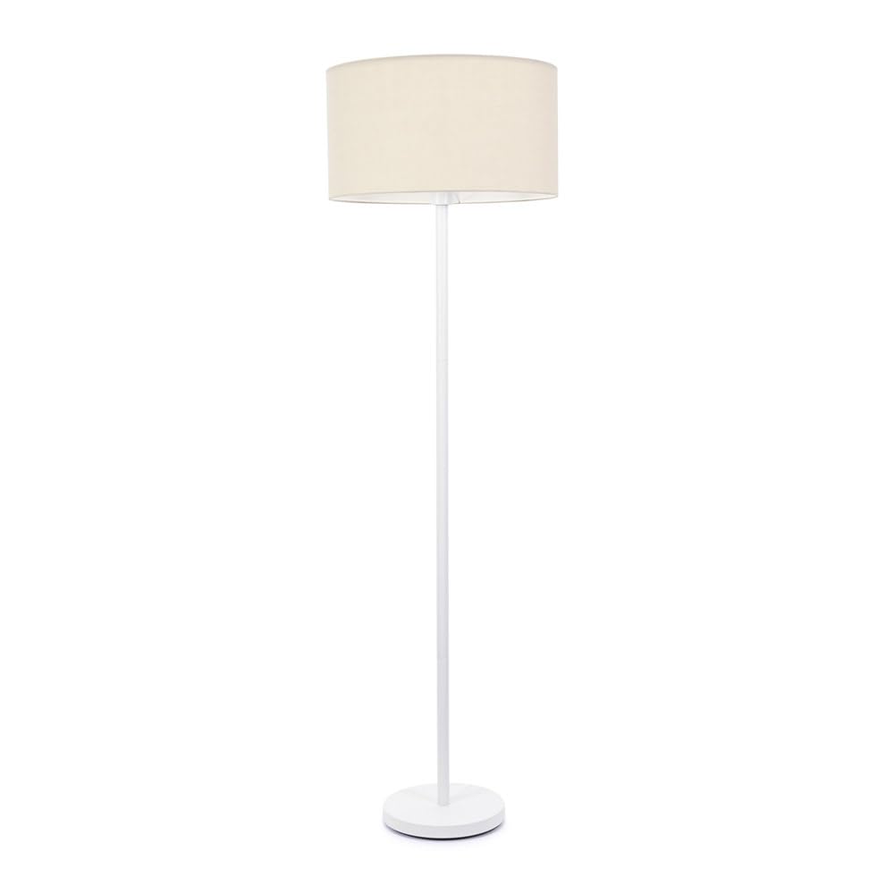 ValueLights Charlie White Single Stem Floor Lamp with Fabric Drum Lamp Shade & LED Bulb in Natural