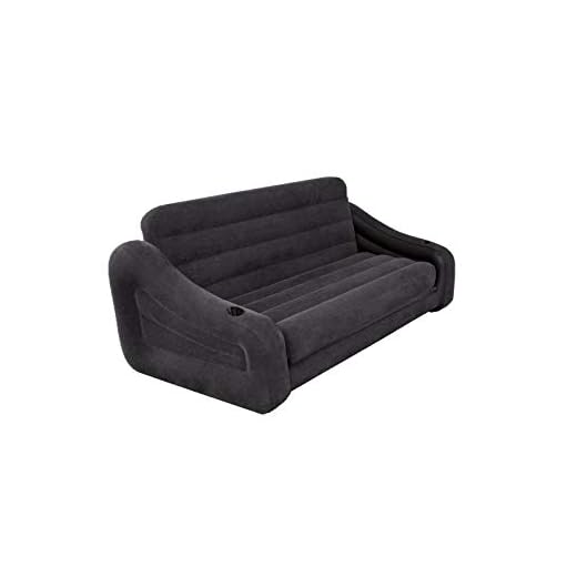 Intex Inflatable 2-In-1 Queen Size Convertible Pull Out Folding Air Futon Sofa Couch Sleep Away Mattress Bed with 2 Cup Holders, Dark Gray