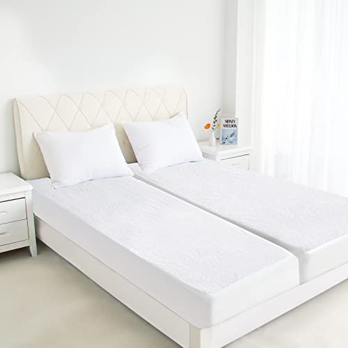 Image of Split King Mattress Protector for Adjustable Bed Waterproof Split King Sheets Fitted up - 14'' Terry Mattress Pad Cover Protector Machine Wash, White