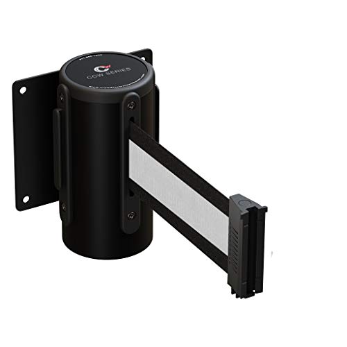 Crowd Control Warehouse - CCW Series WMB-125 Fixed Wall Mount Retractable Belt Barrier - 11 Foot, Black/White Stripe Belt with Black Steel Case by Crowd Control Warehouse - Used condition - CA$33.05