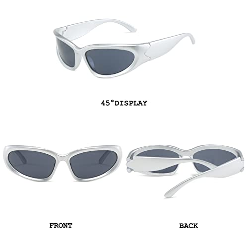BUTABY Wrap Around Fashion Sunglasses for Women Men Oval Dark Futuristic Sun Glasses Outdoor Sport Shades UV400 Protection4