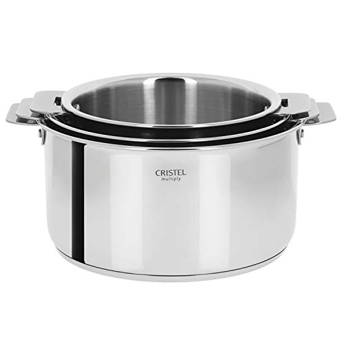 Cristel - S3CQMP- Série de 3 Casseroles inox 16-18-20cm -sans poignée- Collection Casteline