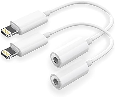 [2 Pack] iPhone Adapter，Apple MFi Certified iPhone to 3.5mm Aux Audio Accessories Headset Splitter Adaptor Compatible for Music Compatible with iPhone 14/13 Pro Max X/XS/Max/7 8 Support All iOS System