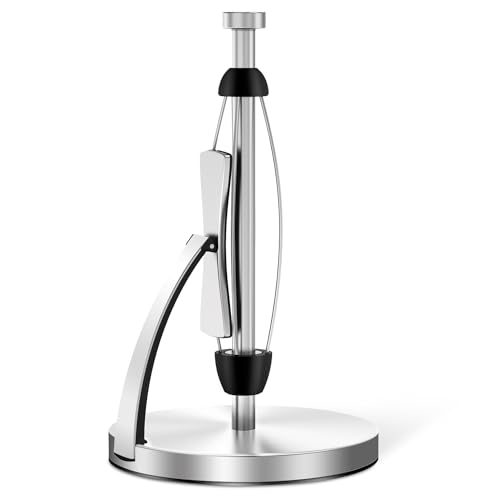 VEHHE Paper Towel Holder, Simply Tear Paper Towel Holder Countertop with Spring Activated Arm and Silent Damping Function, Kitchen Towel Holder Stand