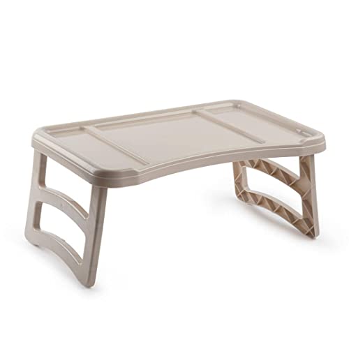 CABLEPELADO Bandeja con Patas Mesa Plegable | Bandeja para Cama | Mesa Plegable | Plástico | Medidas 51 cm Ancho x 33 cm Fondo x 23.5 cm Altura | Beige