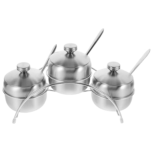 Levemolo 1 Set Multifunctional Jar Kitchen Condiment Container Seasoning Container Silver Stainless Steel Stainless Steel Seasoning Container