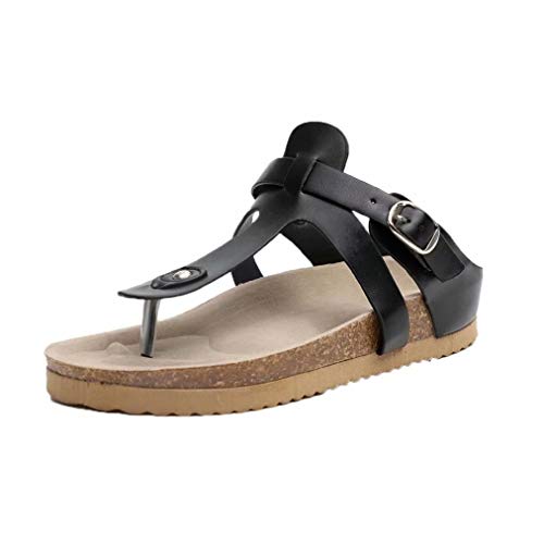 Sandales Plates Femme Chaussures de Ville Été Plats Tong Confortable Flip Flops Chaussure Plage Vacances Noir Marron 35-43 EU Brown 37
