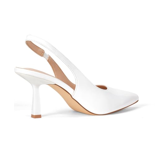 Image of Elisabet Tang Women's Kitten Heel Slingback Low Pumps 3 Inches Stiletto Pointed Closed Toe Elegant Dressy Bridal Wedding Party Shoes