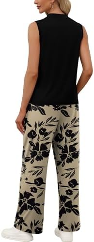 WIHOLL Two Piece Set for Women Summer Spring Outfits Cruise Travel Airport Beach Vacation Clothes Trendy Lounge Sets Mock Neck Matching Women Clothing Wide Leg Pants Set M - 3