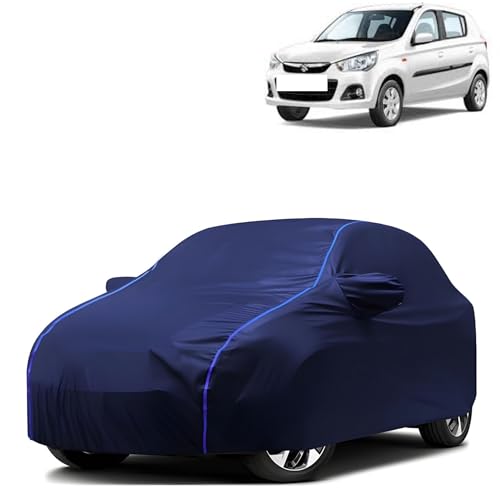 Image of Kerwa Car Body Cover Waterproof Compatible with Maruti Suzuki Alto K10 Dustproof UV Protection Triple Stitched Elastic Bottom with Mirror Pockets (Blue)