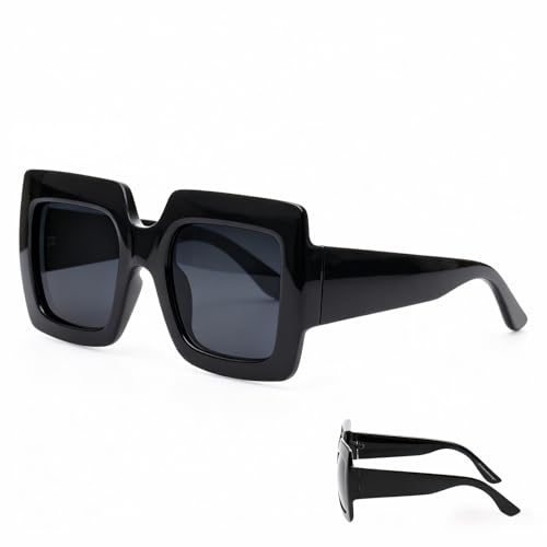 yayaboqu Oversized Square Sunglasses for Women Retro Fashion UV Protection Black Frame with Grey Lenses (Classic Black)