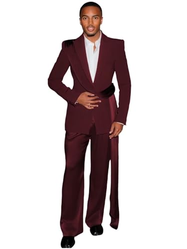 Fashion Mens Suit with Belt for Men 2 Piece Blazer Pants Peak Lapel Tuxedo Single Breasted Jacket Trousers for Party