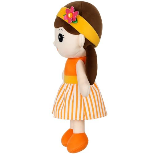 Image of Melina Cute Soft Doll Plush Hugging Doll Girls - Pink Dress Stuffed Toy with Colorful Headband - Cute Huggable Gift for Kids, 57 cm (Orange)