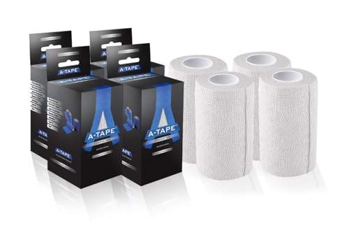 Image of A-Tape Breathable Self Adhesive Cohesive Bandage for Humans & Pets (Dogs, Cats, Birds) -Sports, Wrap, Athletic, Non Woven First Aid Medical, Wrist, Swelling (10 cm X 4.5 mtr) (Pack Of 4, White)