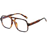 Breaksun Oversized Square Aviator Glasses for Women Men Big Frame Retro Blue Light Blocking Glasses Vintage Style (Tortoise/Clear)