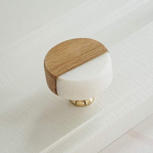 LBFEEL White Stone Wood Knob for Drawer Pull Handle Unique Dresser Pull Knob Kitchen Cabinet Pull Handle Hardware