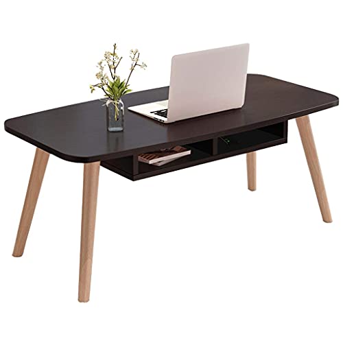 Table basse en bois de noyer 80 cm avec étagère de rangement ovale pour le salon