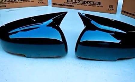 Image of TRANDWALA Batman Style Car Side Mirror Covers Compatible for Slavia Glossy Black ABS Material, Rearview Wing Mirrors with Adhesive Installation, Set of 2 LH & RH