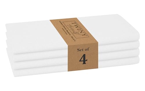 TWINY threads Cloth Napkins 17x17 Inch, Set of 4, 100% Soft Cotton - Washable, Reusable - Perfect for Table, Kitchen, Holiday, Party, Cocktail, Wedding, Family Dinners, Everyday Use - White