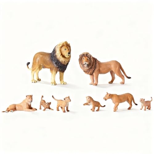 Keena 8PCS Realistic Lion Figurines with Lion Cubs 2-8 Jungle Animals Figures Family Set Includes Baby Lions Educational Toy Cake Toppers Christmas Birthday Gift for Kids Toddlers