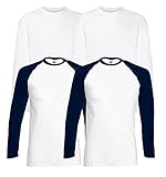 Fruit of the Loom 4 T Shirt Longsleeve Baseball T M L XL XXL Langarm (L, 2 Base WhiteNavy + 2LS Weiss + 1 HLKauf Notizblock)