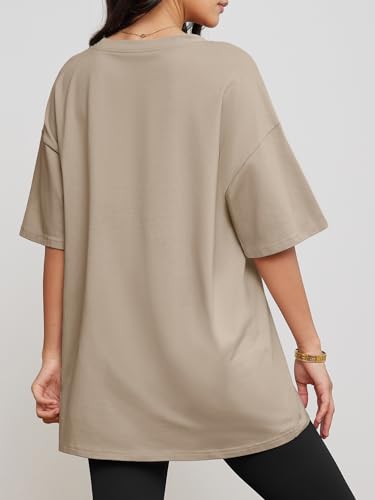 Image of ATHMILE Womens Oversized Shirts V Neck Plus Size Spring Workout Summer Tops Beach Vacation 2026 Gym Clothes Basic Tee