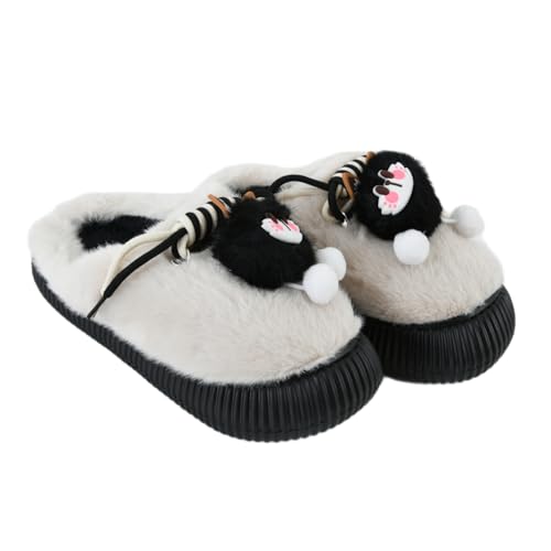 HELEEY Ultra Cozy Warm Slippers, Soft Faux Fur Closed Toe Indoor Clogs for Men & Women, Comfortable Winter Home Shoes (Cream Cat, 40 to 41, UK Footwear Size System, Adult, Women, Numeric Range, Medium, 7, 8)