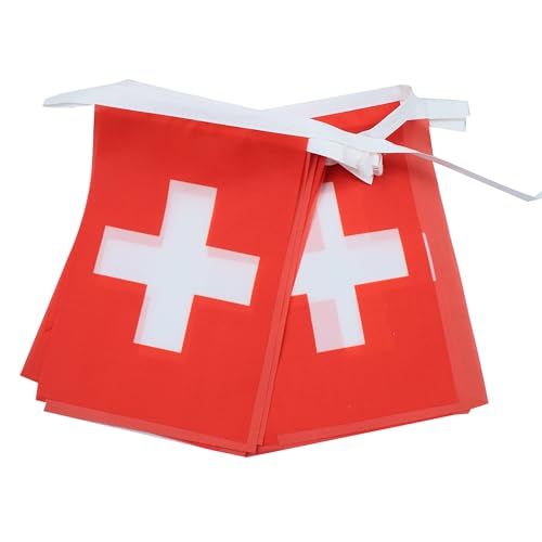 Image of AZ FLAG Switzerland 6 meters BUNTING Flag 20 flags 9'' x 6'' - Swiss STRING flags 15 x 21 cm