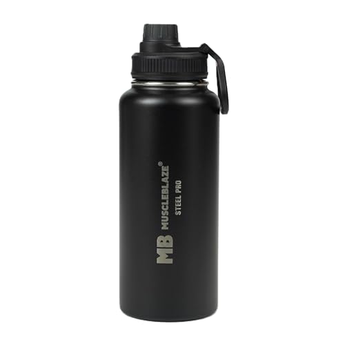 Image of MuscleBlaze Stainless Steel Vacuum Insulated Water Bottle (Black, 1L)