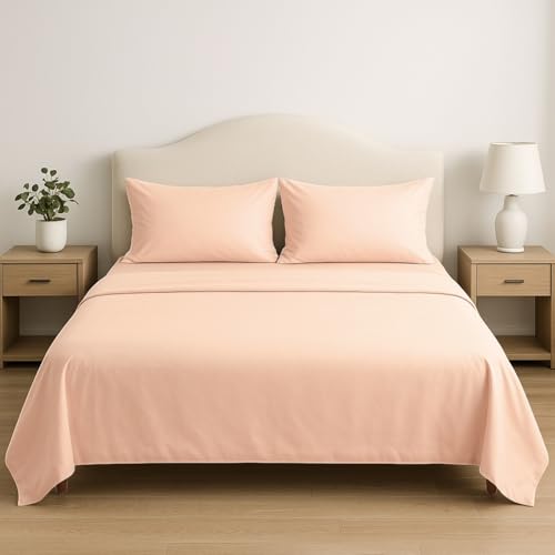Image of Haus & Kinder Luxury 300 TC Cotton Bedsheet for King Size Bed Premium Double Bed Sheet with 2 Pillow Covers, Pure Cotton Fabric Blush Dusk Bedsheet