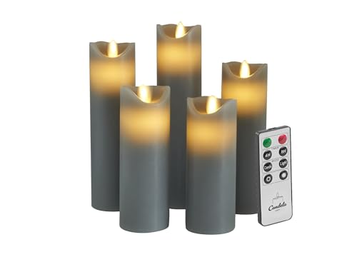 Candela Lights LED Kerzen Set Stumpenkerze Echtwachs mit Fernbedienung Timer Funktion & mehrstufig dimmbar bewegliche Flamme Echtwachskerzen (Grau, 5er Set) Candela Lights LED Kerzen Set Stumpenkerze Echtwachs mit Fernbedienung Timer Funktion & mehrstufig dimmbar bewegliche Flamme Echtwachskerzen (Grau, 5er Set)