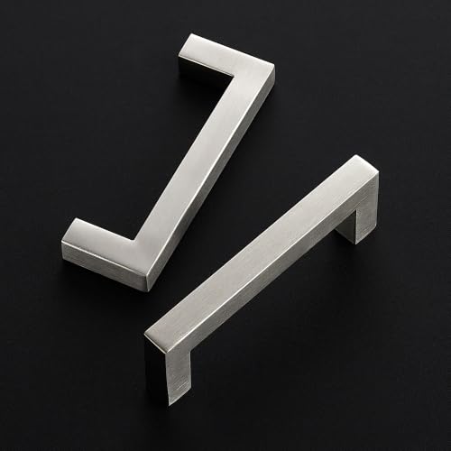 Image of Ravinte 10 Pack Kitchen Brushed Nickel Cabinet Handles 3-3 /4 Inch Hole Center Stainless Steel Square Cabinet Pulls for Dresser Drawer Cupboard Handles with Screwdriver