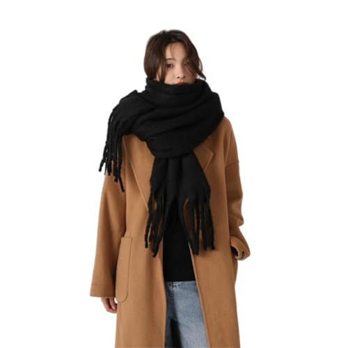 QDLTGBD Schal Frauen Winter Groß Verdickte Karierte Schal Farbe Plaid Extra Großer Dicker Schal Weicher Großer Winter Warm -schwarz-b