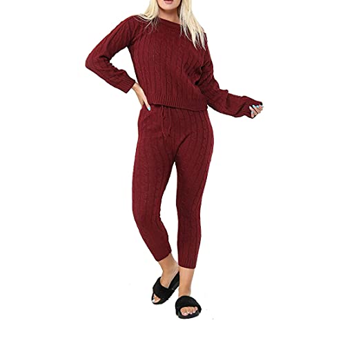 Survêtement 2 pièces bordeaux en maille torsadée pour femme taille 46-48