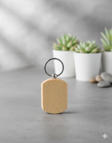 Image of Empty Wooden Keychains, Laser Engravable, Printable & Writable, Pack of 10 Assorted Shapes, 5cm x 3cm