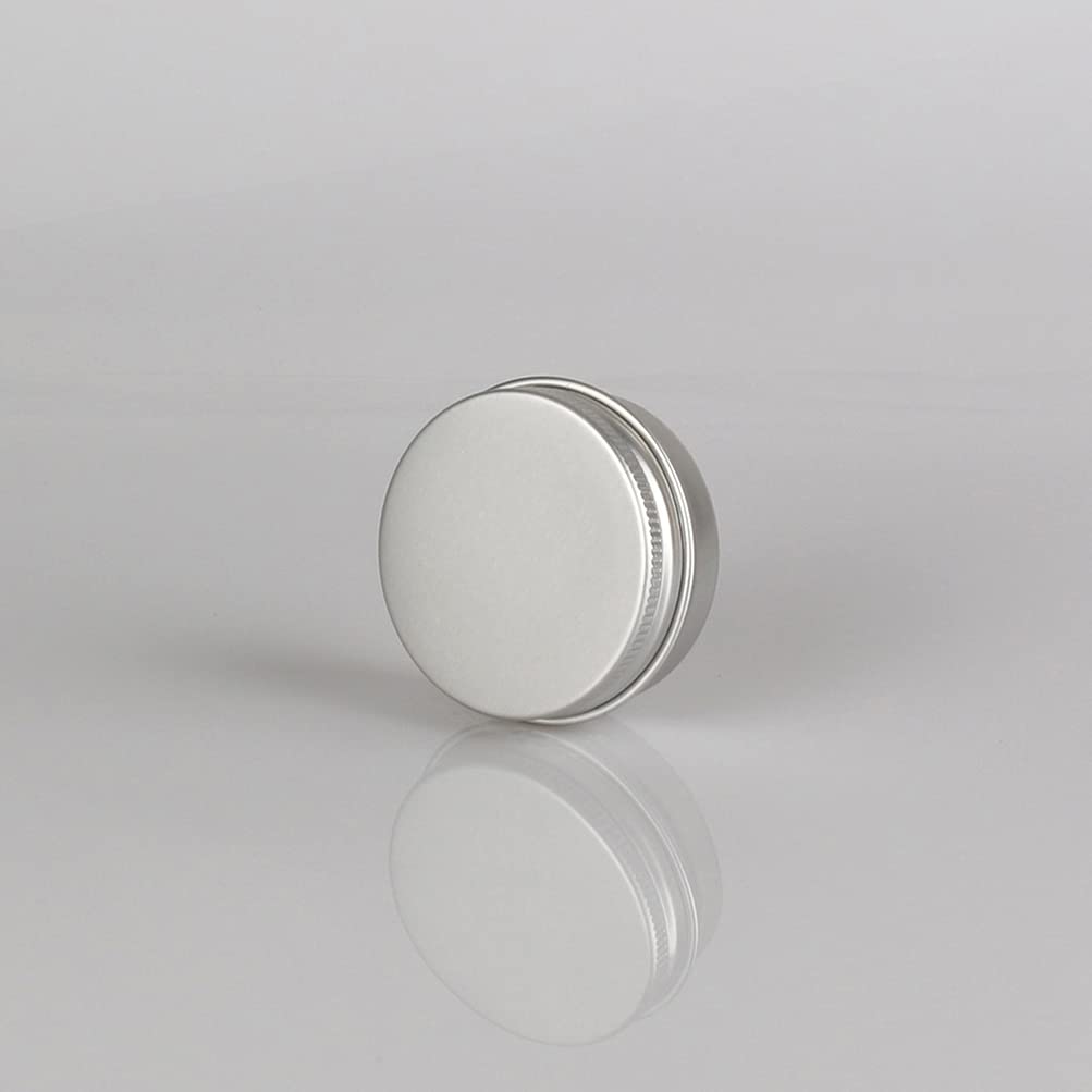 30 Pezzi Barattoli di alluminio 10ml a Vite Argento Scatola in Alluminio Forma Rotondo, Vasetti per DIY Candele Cosmetico Caramella Gadget Balsamo Labbra, 2x Etichette e 5x Spatola