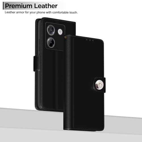 Image of Pikkme Flip Cover Leather Finish | Inside TPU with Card Pockets | Wallet Stand and Shock Proof | Complete Protection Button Flip Case for Poco M7 Pro 5G(Black)