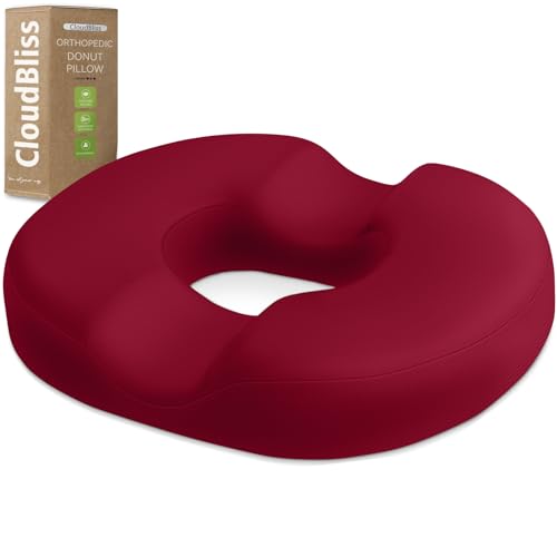 Image of CloudBliss Donut Pillow Stadium Seat Cushion for Tailbone Pain Relief and Hemorrhoids, Memory Foam Seat Chair Cushion, Portable Seat Cushions for Bleachers, Car, Home & Office