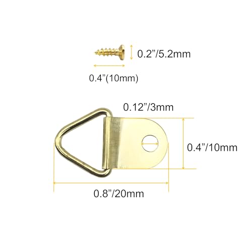 EesTeck 100 Pack Small Triangle Ring Steel Picture Hangers with Screws Picture Frames Picture Hang Solutions for Hanging Clock Paintings Artwork Picture Frame Hook Photos(Gold)