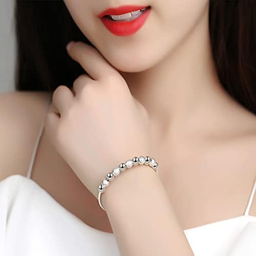 925 Sterling Silver Bead Anxiety Bracelet Spinner Bangle Bracelet Women Girls Anxiety Freely Unzip Tools Open Adjustable Inspirations Jewelry Gift (01)