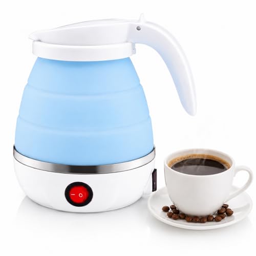 Collapsible Silicone Travel Kettle Portable Mini Electric Water Boiler with Auto Shut Off Food-Grade Small Foldable Hot Water Kettle for Travel Camping Hotel