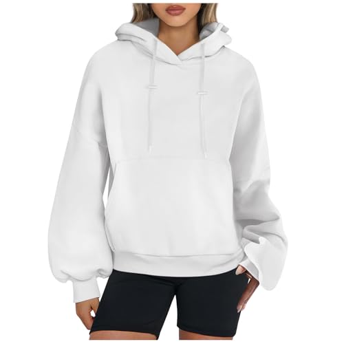 Women's Oversized Hoodies Lantern Sleeve Fleece Sweatshirts 2025 Spring Fall Pullover Teen Girls Preppy Top Clothes A01 White Large