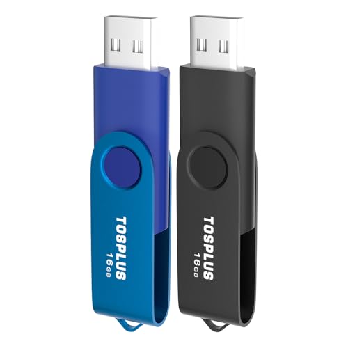 Image of 2 Pack 16GB USB Flash Drive USB 2.0 Thumb Drives Memory Stick Data Storage Jump Drive Swivel Design (Black /Blue)