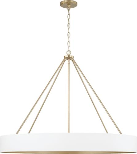 Capital Lighting 453061RE Weller Modern Metal Cylindrical Chandelier, 6-Light 600 Total Watts, 27" H x 36" W, Matte Brass and White