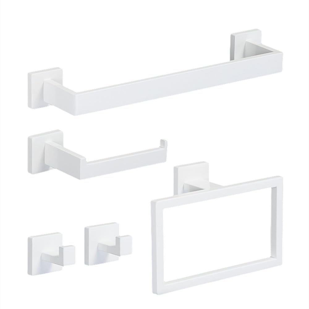 Barre porte-serviette blanc mat 40cm et accessoires pour créer une salle de bain moderne